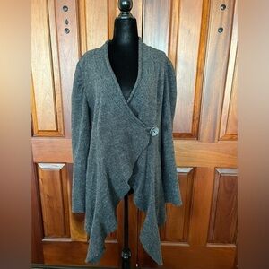 Linea Domani Gray Asymmetric Lagenlook Cardigan 100% Wool Large